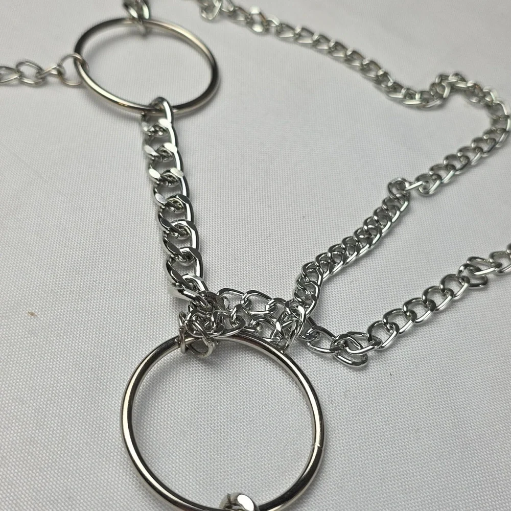Silver Chain Necklace Belt with Rings Women's Cos-play Goth Punk‎ 18+